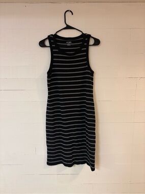 Steve Madden XL Black Gray Striped Sleeveless Tank Dress Stretch